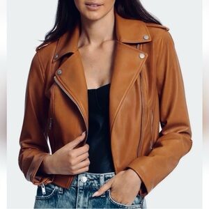 7 For All Mankind Brown Leather Moro Jacket